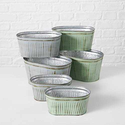 BOLTZE Pflanztopf Blumentopf Übertopf oval Zink L 19-26 cm 3er Set