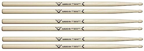 Baguettes Vater VSP35ACL - Série 5A Classics - Hickory - Pointe en bois - Lot de 3 paires