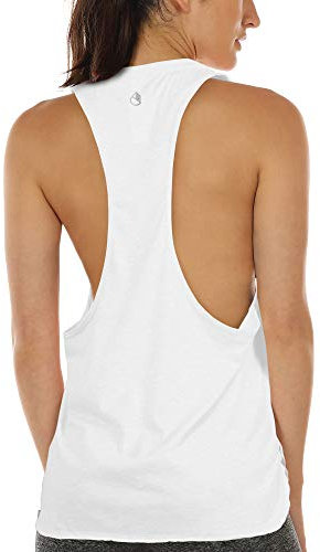 icyzone Sport Tank Top Damen Locker - Yoga Fitness Shirt atmungsaktive Sport Tops (L, White)