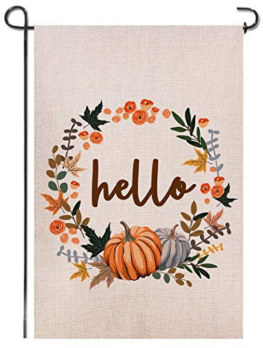 Shmbada Amerikanische Herbstfahne aus Jute, doppelseitig, Premium-Stoff, US-Wahl, Patriotische Outdoor-Dekoration, Banner für Hofrasen handgezeichnet 12x18 inch Hello Holiday