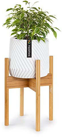 Fox & Fern Soporte Plantas Madera para Planta Interior y Exterior, Base para Macetero Alto, Robusto y Ajustable, Soporte para Macetas Hecho de Bambú y Fácil de Montar, Base para Maceta Ecológico