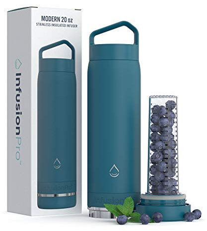 Infusion Pro Fruit Infuser Water Bottle - Vacuum Insulated (20 oz) Stainless Steel : Fruit Infusion Recipe eBook : Bottom Loading for More Flavor : Easy Cleaning : Great Gift