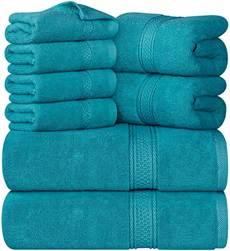 Utopia Towels - 8 teilig Handtücher Set aus Baumwolle mit Aufhänger - 2 Badetuch, 2 Handtücher und 4 Washclappen - (Türkis)