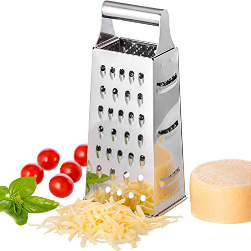 Rallador de acero inoxidable de 20,3 cm, multiusos, 4 lados, rallador de queso, rallador de mano, rallador de mano, para cocina, verduras, frutas, quesos