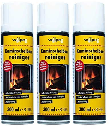 WILPEG Kaminscheibenreiniger 3er Set | Kamin Glasreiniger 3 x 300ml Dose | Selbsttätiger Ofenglasreiniger gegen Ruß, Fett & Öl | 10m² Ergiebigkeit | Ideal für Kachelofen- sowie Kunststoffflächen