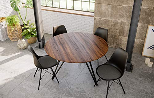 SAM 5tlg. Essgruppe Insa, Esszimmertisch 120 cm rund, Akazienholz massiv & nussbaumfarben, Schwarzes Metallgestell + 4 x Schalenstuhl Lerche in Schwarz