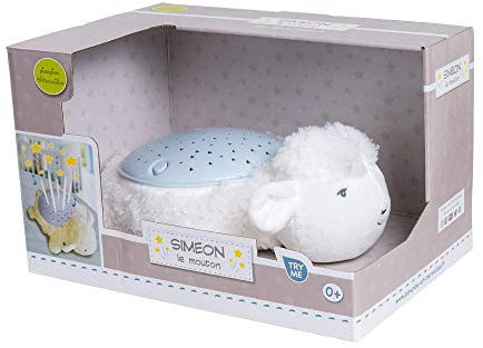 Pioupiou et Merveilles - Nachtlicht mit Musikprojektor Simeon das Schaf – 30 cm – Nachtlicht für Kinder