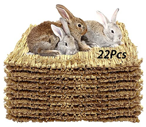 Tfwadmx Lot de 24 tapis d'herbe en paille naturelle tissée pour lapin, lapin, cage de petit animal, nid de foin, jouet à mâcher pour cochon d'Inde, perroquet, hamster, chinchilla, écureuil, chat,