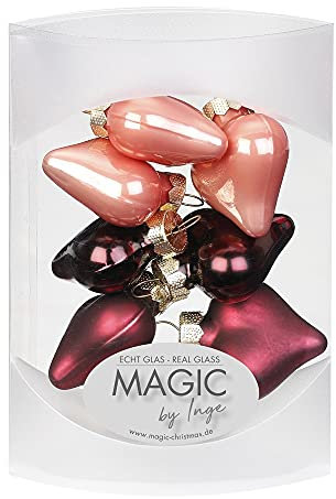 MAGIC 8 STK. Herzen 4cm Glas Weihnachtsschmuck Weihnachtskugeln Weihnachtsdeko Christbaumkugeln Christbaumschmuck (Vintage Rose (Bordeaux rosa))