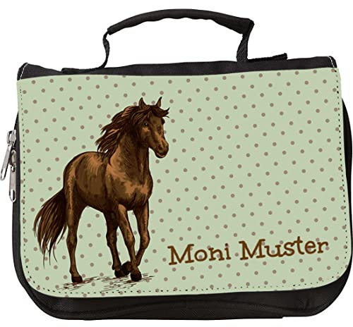 Manutextur Kulturbeutel mit Namen - personalisiert - Motiv Pferd 03 - viele Motive – Kulturbeutel - Größe 23x17x5 cm - persönliches Geschenk mit Wunsch-Motiv und Wunsch-Name