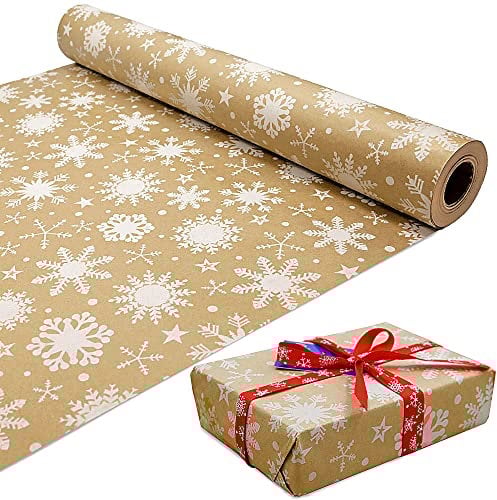 ADQUATOR 15m Rolle Weiße Schneeflocke Geschenkpapier, 100% recycelbares Geburtstag Geschenkpapier(15m×43cm)