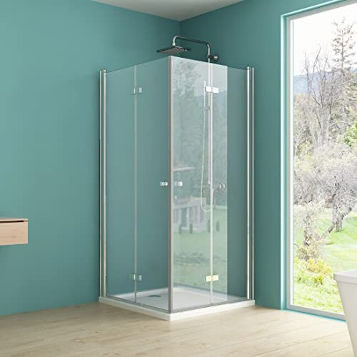 IMPTS Duschkabine 90X90 Eckeinstieg, Doppelt Falttür Falttürkabine Duschtür Duschabtrennung 6mm ESG Glas Duschwand Höhe 185 cm OHNE Duschwand und Ablaufgarnitur