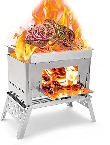 Lixada Campingherde, Tragbarer Hobo Kocher, Edelstahl Holzofen, Abnehmbare Öfen, Campingkocher für Multifunktionales Camping, Wandern, Picknick, BBQ