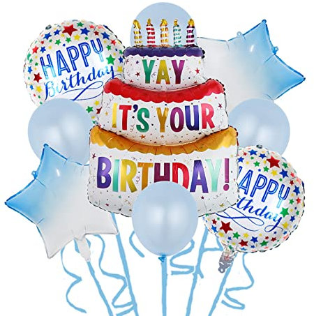 9 Stück bunte Kuchen Folienballons Set, 40 Zoll Geburtstagskuchen Folie Metallic-Ballon für Party Supplies Baby Dusche Dekorationen, große Mylar Folie Kuchen Ballon für Geburtstag Party Dekoration