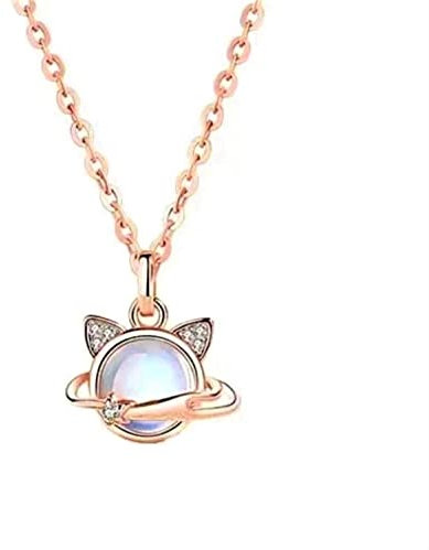 Bellitia Jewelry Mondstein Kosmische Katze Halskette Rosengoldbeschichtet 925 Sterling Silber Tier Katze Kette Mondstein Anhänger Halskette Schmuck Geschenke für Damen Mädchen
