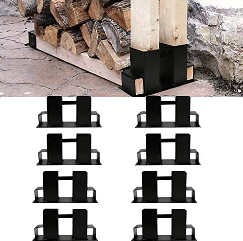 Jopassy Holzstapelhilfe Aussen 8 Stück, Holzlager Verstellbarer Lagerregal Kaminholzregal, Holzstapelhalter für Kaminholz Stabile Brennholz Stapelhilfe, für innen und außen, Schwarz