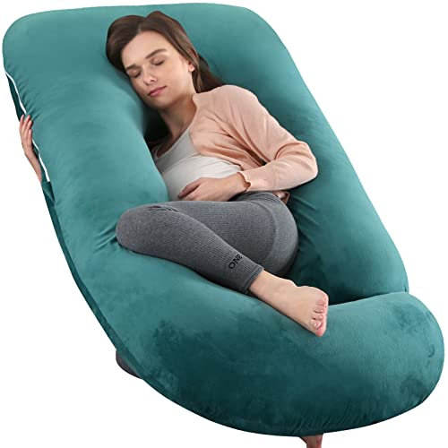 Elover Schwangerschaftskissen U-förmiges Ganzkörper-Stützkissen für schwangere Frauen mit austauschbarem und waschbarem Samtbezug, Größe 152,4 cm (Samt, Waldgrün)