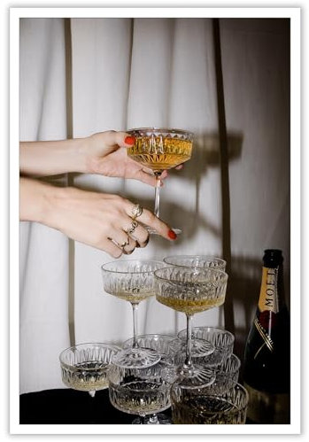 Dcvjiy Lustige, bunte Champagnergläser, Leinwand-Kunst, Retro-Champagnerturm-Poster, flippige Bar-Wagen-Drucke, Gemälde, Küche, Esszimmer, Pub, Wanddekoration, 40,6 x 61 cm, ungerahmt