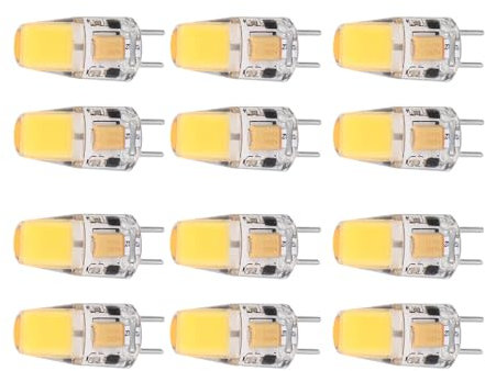HOHXFYP 12 Stück Glühbirne, 5 W AC DC12 V, Energiesparend, GY6.35, Flimmerfreies Silikon, 360° Abstrahlwinkel, Glühbirnen für Anhänger, Deckenleuchten, Warmweiß (2700K–3000K)