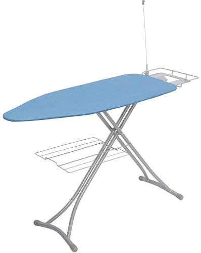 STO STO Ironing Board 48 x 18 with Iron Holder, 7 Height Options Up to 37, Full Size Foldable Iron Board with Removable Covers, Reinforced Steel Legs, Clothes Rack and Cord Holder, Blue