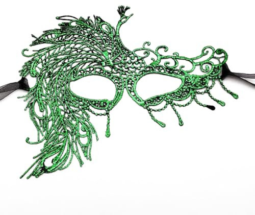 Whakano 4 Stück Pfauen Maskerade Maske Venezianische Maske Spitze Damen Herren,Sexy Lace Augenmaske,Pfauen Halbes Gesicht Maske für Halloween Karneval Abendkleid Tanz Ball Kostüm Party Cosplay,Grün
