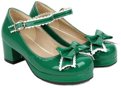 Fasion Special Bow Mary Janes Lackleder-Pumps mit Blockabsatz für Damen, Rockabilly-Schuhe, Lolita-Mode, Vintages, Dienstmädchen-Cosplay