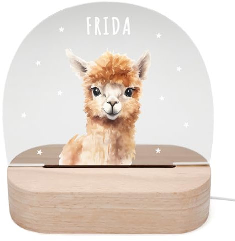 DEL MÀ Unique & Personal Personalisiertes Alpaka Tier Nachtlicht Kinder & Babys Babyzimmer Deko Kinderzimmer Nachtlampe Mädchen Jungen Kinderlampe Inkl. Holzfuß & Netzteil