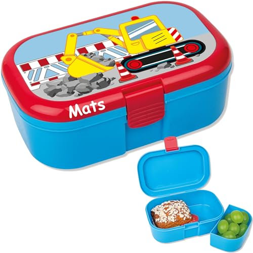 Carpeta Lunchbox * BAGGER plus WUNSCHNAME * für Kinder | Brotdose mit Namensdruck | Vesperdose Schule Kindergarten Baustelle Bauarbeiter