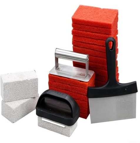 HEIBTENY Teppanyaki - Juego de limpieza para parrilla, herramientas de limpieza, estropajo, pala de limpieza, piedra de limpieza