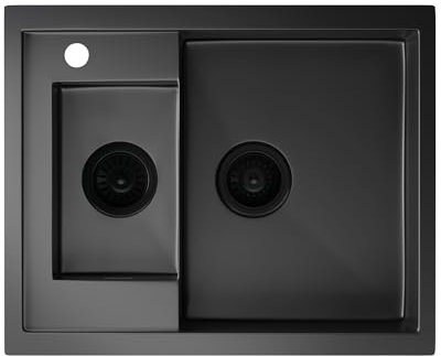 Klarstein Stainless Steel Kitchen Sink – 1.5 Bowls, Durable 304 Stainless Steel, Scratch & Heat Resistant, Easy to Clean, Includes Overflow & Installation Kit, 61x50 cm, Metallic Grey