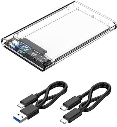Trimming Shop 2.5 Hard Drive Enclosure USB 3.1 Type C SATA for SSD and HDD Slim and Lightweight External Disk Caddy Case Supports for Laptop, DVR, Windows, Mac, Linux, PS4, Xbox, Clear Enclosure Box