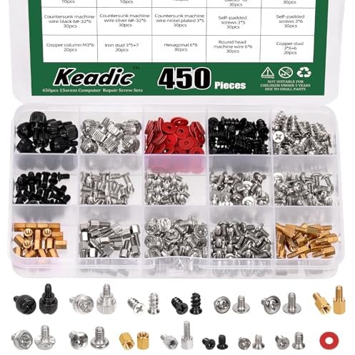 Keadic 450 tornillos para ordenador, kit de clasificación para placa base, tornillos para disco duro, ordenador, carcasa de placa base, ventilador, gráfico, instalación y reparación de PC