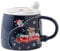 Weihnachten Tasse, Keramik-Teebecher, Weihnachtsbecher mit Deckel mit Weihnachtselementen, 410ml (Blau)