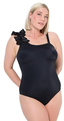 Ulla Popken Badeanzug Fabienne, Blüten One-Shoulder Traje de baño de una Sola Pieza, Negro, 0 Mujeres