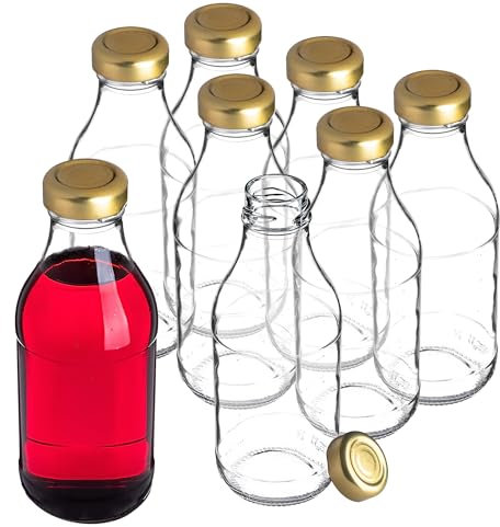 KADAX Botellas de cristal vacías de 0,33 l con tapón de rosca, juego de 8/16/24 unidades, botellas pequeñas para llenar leche, zumo y batidos (8 unidades)