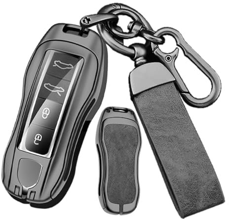 Ysbxitu Autoschlüssel Hülle Schlüsselanhänger Passt für Porsche Cayenne Panamera 911 971 9YA Macan Boxster Carrera Taycan Schutzhülle Abdeckung Fernbedienung Cover Geschenkidee Auto-Tuning B grau