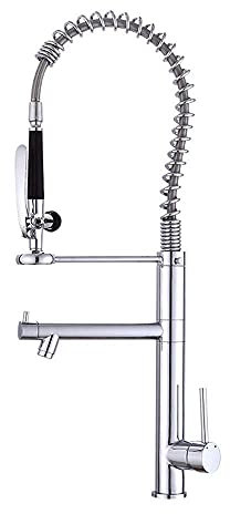 JNVFTCUX Kupfer-Küchenarmatur, verchromter Hebe-Kalt- und Warmwassermischer-Wasserhahn, Feder-Wasserhahn, doppelter, geruchloser, umweltfreundlicher Küchenspülen-Wasserhahn, kann gedreht Werden