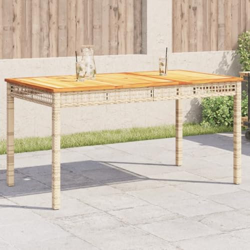 Iiaky Gartentisch Terrassentisch Wetterfest Lounge Tisch Outdoor BalkonhäNgetisch Beige 140x80x75 cm Poly Rattan Akazienholz