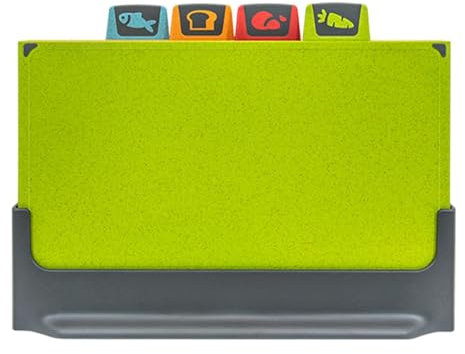 4PCS Colour Coded Chopping Board Set, Wheat Straw Cutting Board with Stand and Non-Slip Feet, Reversible Chopping Board with Storage Stand for Kitchens