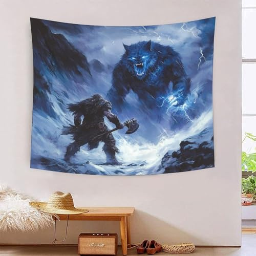 OFLAMIRUX Nordische Mythologie 3D Wandteppich Tapisserie NORRON Tapestry Wall Hanging Strandtuch Home Decoration Für Die Wand in Living Room Decoration Großes Wandteppich Aesthetic 100cmx150cm