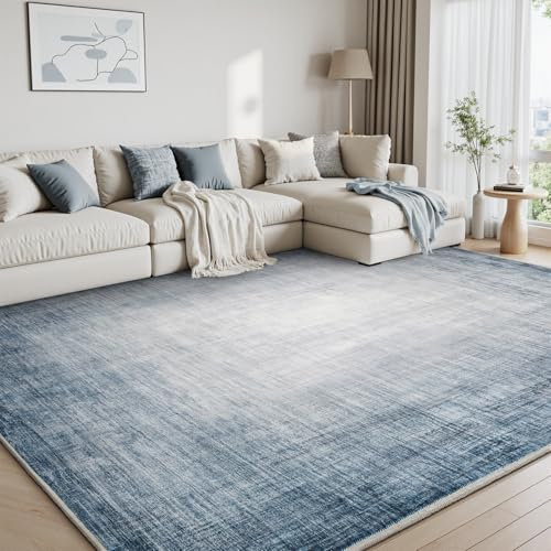 SIXHOME Abstrakte Teppich Wohnzimmer 240 * 300cm, Waschbare Teppich Schlafzimmer mit Rutschfester Unterlage und Dauerhafter Randeinfassung, Weich Carpet Minimalistischer, Blau