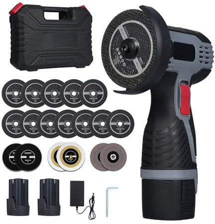 VISLONE Cordless Angle Grinder 17000RPM Electric Grinding Tool Mini Angle Grinder with 16.8V 2 * 1500mAh Battery and Cutting Blades LED Digital Display for Cutting Polished Brick Wood Stone Steel