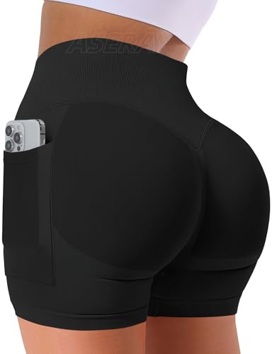 ASERAY Nahtlose Fitness-Shorts für Damen, Scrunch Butt Lifting, Biker-Yoga-Shorts für Damen, Bauchkontrolle, 11,4 cm