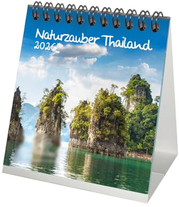 Naturzauber Thailand Tischkalender 10cm x 10cm für 2026 Reise Strand Landschaft Natur - Set: 1x Kalender 1x Weihnachtsanhänger 1x Grußanhänger (3 Teile)