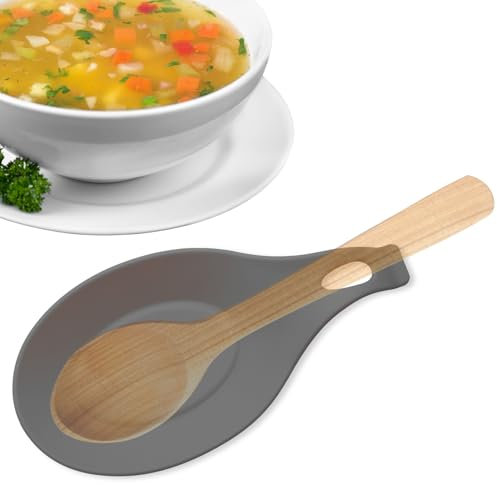 CHEFZOCO Soporte Reposa Cuchara Silicona Para Cocina, Reposacucharas de silicona, Soporte para cubiertos de cocina, Apoya utensilios de Encimera, Porta cucharas de silicona, Libre BPA, Gris