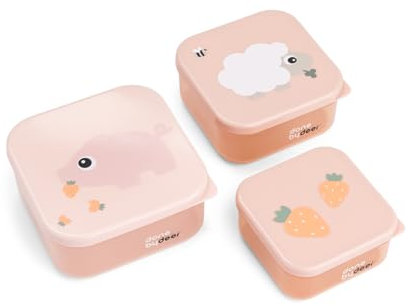 Done by Deer Snackbox-Set 3-er Pack Tiny farm Rosa - Praktischen Snackboxen in drei verschiedenen Größen - Box: 100% PP, Deckel: 100% PE in Lebensmittelqualität