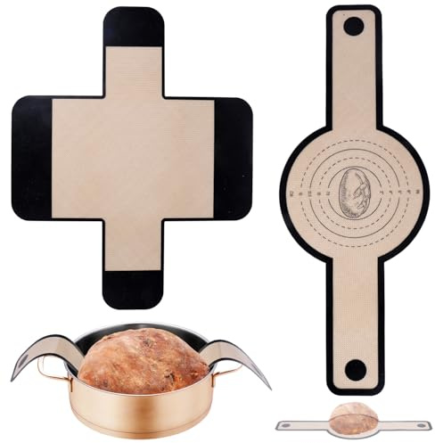 Gosknor 2pcs Écharpe à Pain Réutilisable Silicone pour Four Hollandais, Rond & Rectangle Doublure Moule à Pain Tapis Cuisson avec Longue Poignée Résistant Chaleur Antiadhésif Fournitures Boulangerie