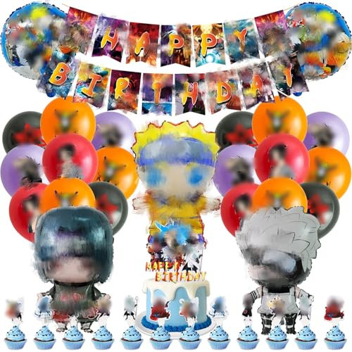 39 Stück Geburtstag Party Dekoration, Anime Geburtstagsdeko Luftballons Folienballon Happy Birthday Banner Tortendeko Party Dekoration Kuchen Kinder Jungen Luftballon Supplies