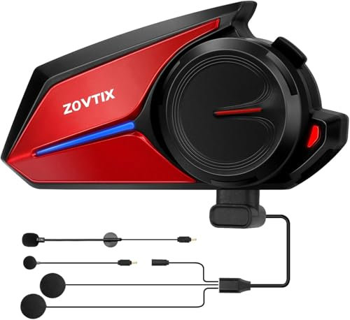 ZOVTIX Motorcycle Helmet Headset, 8 Riders Motorbike Communication System X8 Intercom with Music Sharing/HiFi Sound/3 EQ Music Modes/DSP&CVC Noise Cancellation/IP67/FM Radio/Wake up Siri - Single Pack