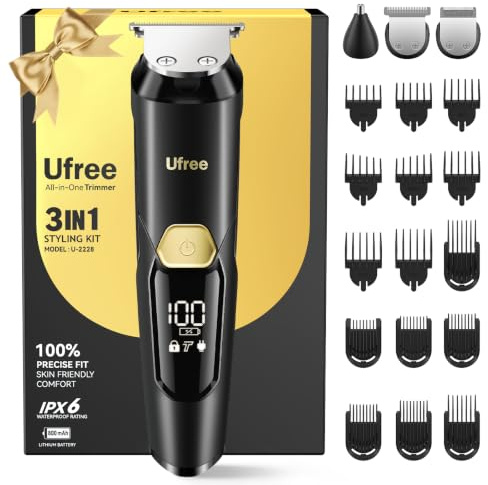 Ufree 3-in-1 Beard Trimmer for Men, Gifts for Men, IPX6 Waterproof Men's Electric Razor Shaver, Hair Mustache Trimmer Professional Clippers, Type-C Body Grooming Kit, Birthday Gifts for Him